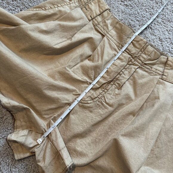 Free People Tan Paper Bag Flowy WideLeg High Waist Pleated Raw Hem Shorts 4 NWOT - Picture 5 of 8